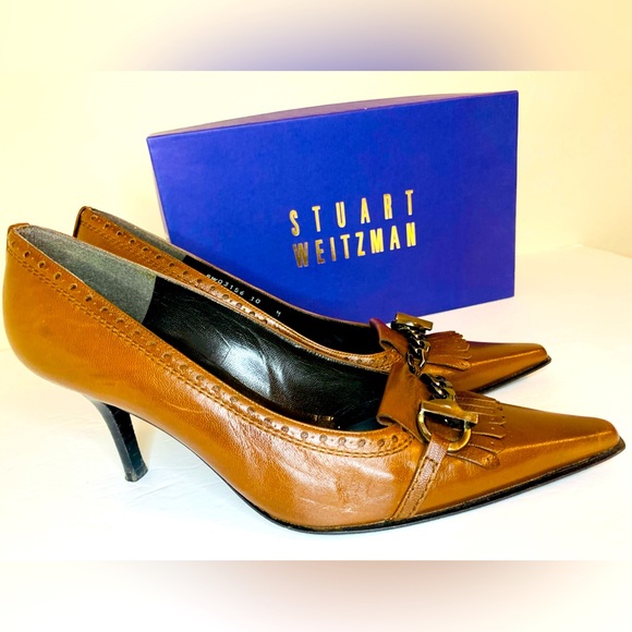 Stuart Weitzman Shoes - Vintage Stuart Weitzman Kilt Rye Pebble Leather Cognac Brown Oxford Pump SZ 10!